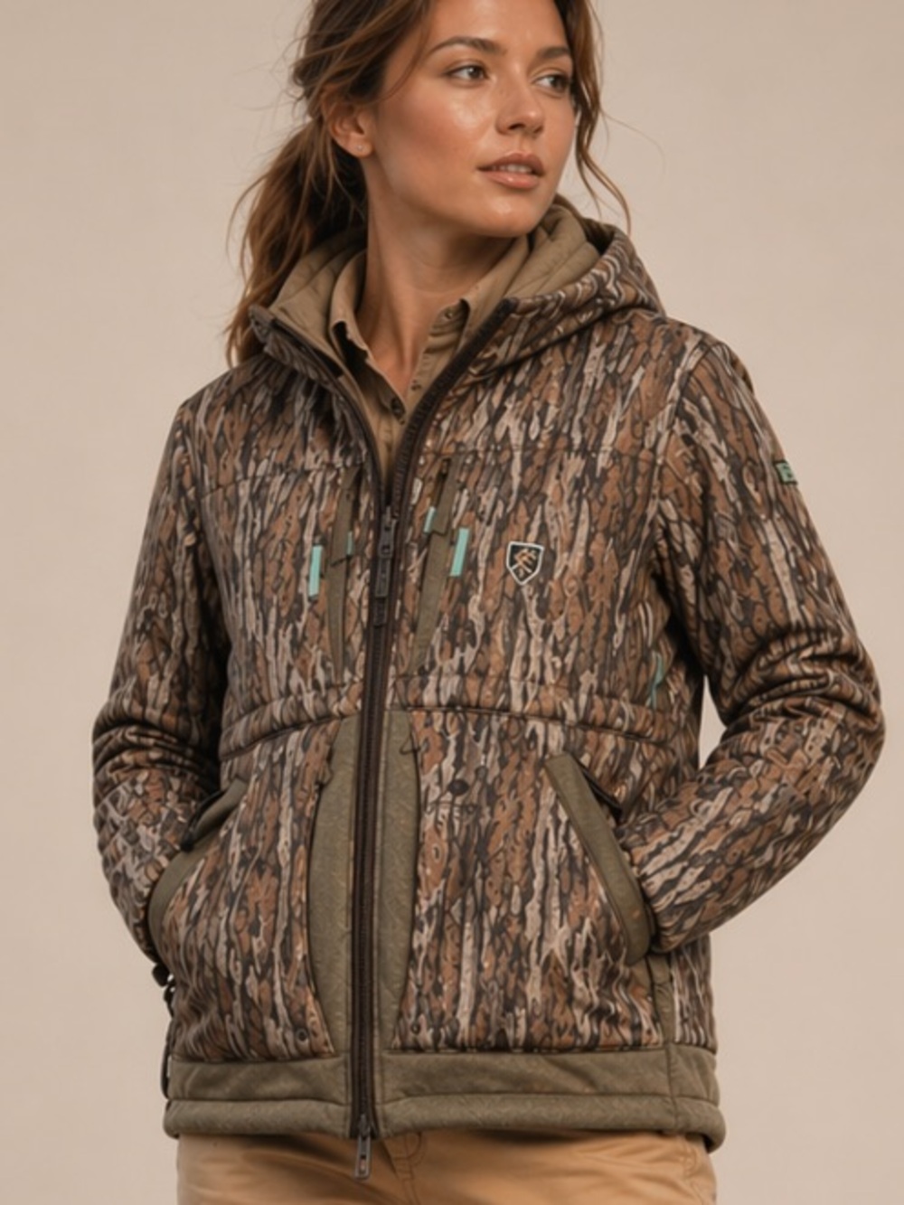 Drake Non-Typical Woman Duck Hunting Large Mossy Oak Bottomland Camo Coat Jacket